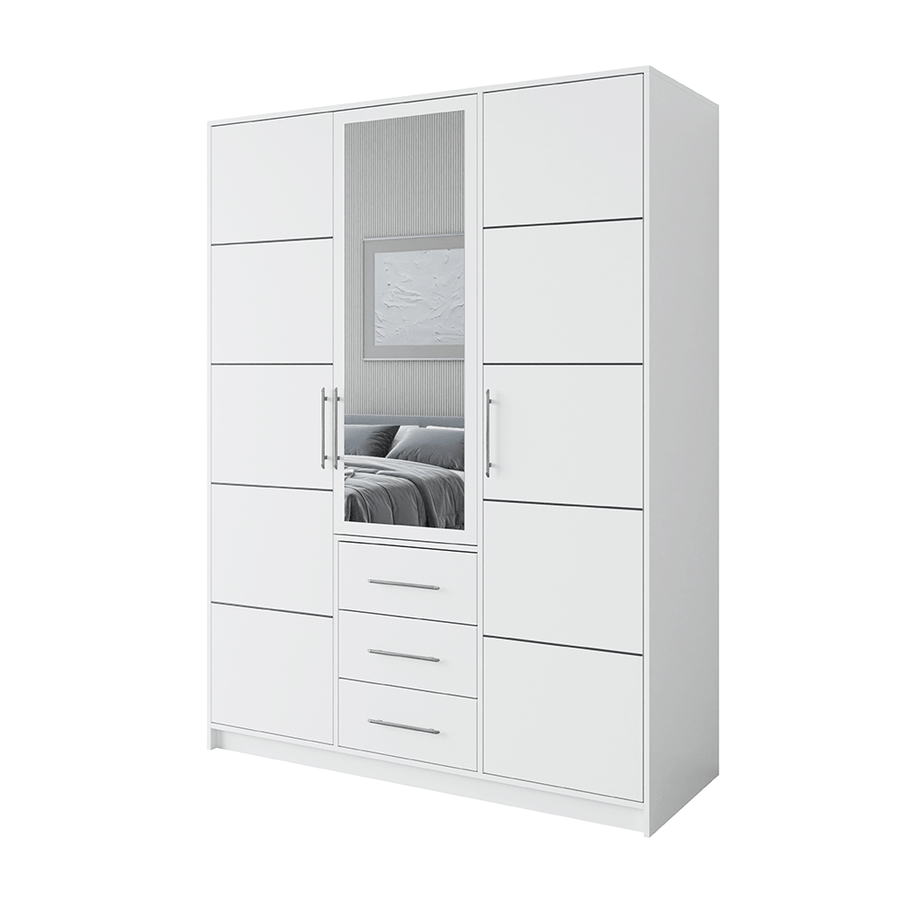 White Mirrored Hinged Door Wardrobe 149cm – HAMPTON D3