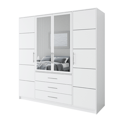 White Mirrored Hinged Door Wardrobe 196cm – HAMPTON D4