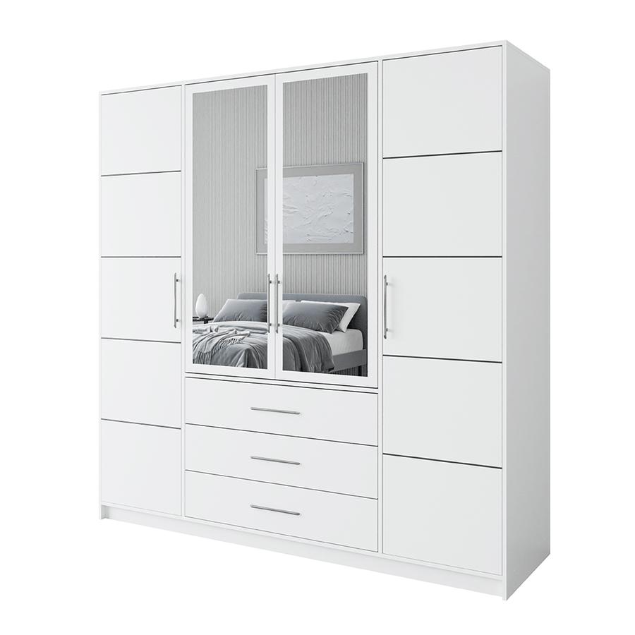 White Mirrored Hinged Door Wardrobe 196cm – HAMPTON D4