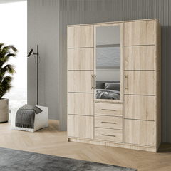 Oak Sonoma Mirrored Hinged Door Wardrobe 149cm – HAMPTON D3