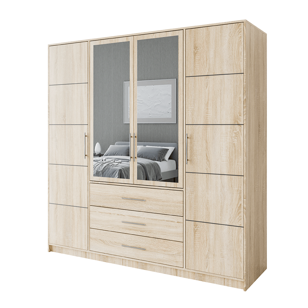 Oak Sonoma Mirrored Hinged Door Wardrobe 196cm – HAMPTON D4