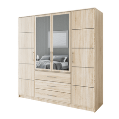 Oak Sonoma Mirrored Hinged Door Wardrobe 196cm – HAMPTON D4