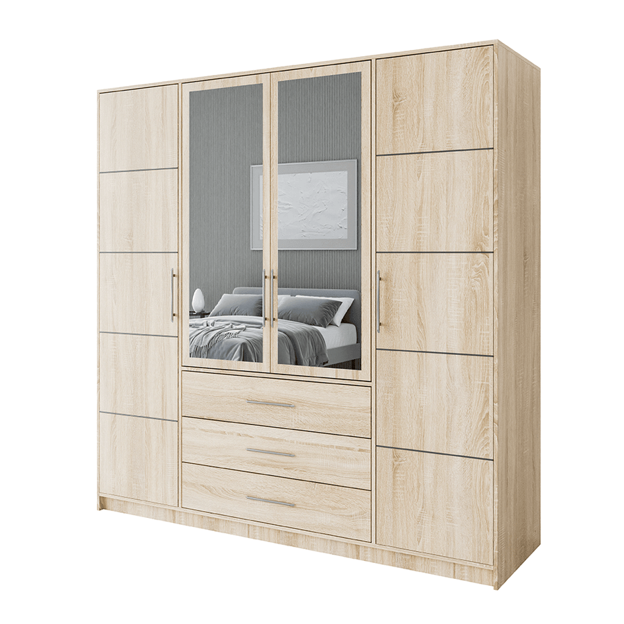 Oak Sonoma Mirrored Hinged Door Wardrobe 196cm – HAMPTON D4