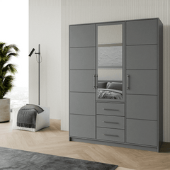Graphite Mirrored Hinged Door Wardrobe 149cm – HAMPTON D3