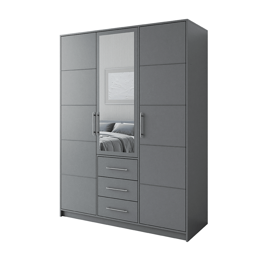 Graphite Mirrored Hinged Door Wardrobe 149cm – HAMPTON D3
