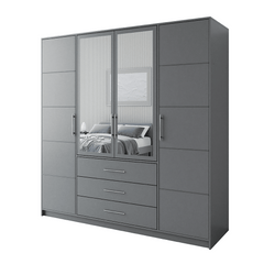 Graphite Mirrored Hinged Door Wardrobe 196cm – HAMPTON D4