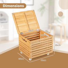 Bamboo Rolling Storage Box with 4 Wheels and Lid for Home-Natural