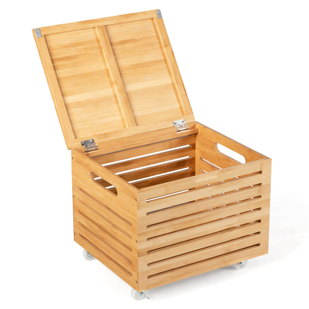 Bamboo Rolling Storage Box with 4 Wheels and Lid for Home-Natural