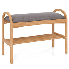 Bamboo Shoe Bench with Padded Cushion for Entrance Hallway-Grey