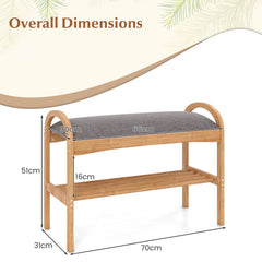 Bamboo Shoe Bench with Padded Cushion for Entrance Hallway-Grey