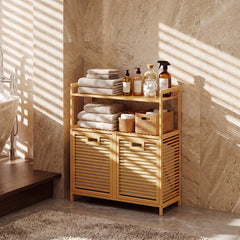 Bamboo laundry basket with Handles and Removable Liner Bags-Natural