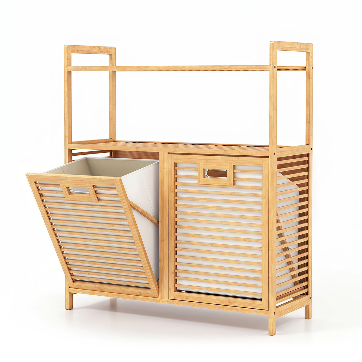 Bamboo laundry basket with Handles and Removable Liner Bags-Natural