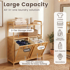 Bamboo laundry basket with Handles and Removable Liner Bags-Natural
