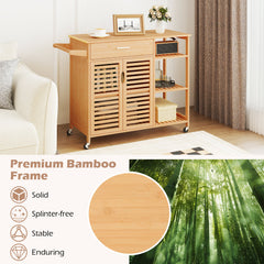 Bamboo Kitchen Island Cart Rolling Storage Sideboard with Towel Bar-Natural