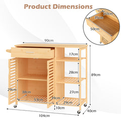 Bamboo Kitchen Island Cart Rolling Storage Sideboard with Towel Bar-Natural
