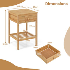 Bamboo Nightstand Bedside Table with Drawer and Open Storage Shelf-Natural