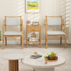 Bamboo Nightstand Bedside Table with Drawer and Open Storage Shelf-Natural
