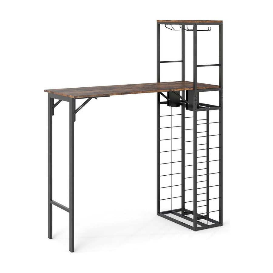 Bar Table with Foldable Tabletop for Dining Room and Living Room-Brown