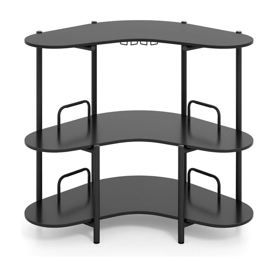 3-Tier Home Bar Unit with Stemware Racks and Storage Shelves-Black