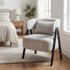 Barrel Accent Chair Upholstered Armchair with Lumbar Pillow-Grey