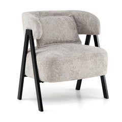 Barrel Accent Chair Upholstered Armchair with Lumbar Pillow-Grey