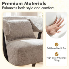 Barrel Accent Chair Upholstered Armchair with Lumbar Pillow-Grey