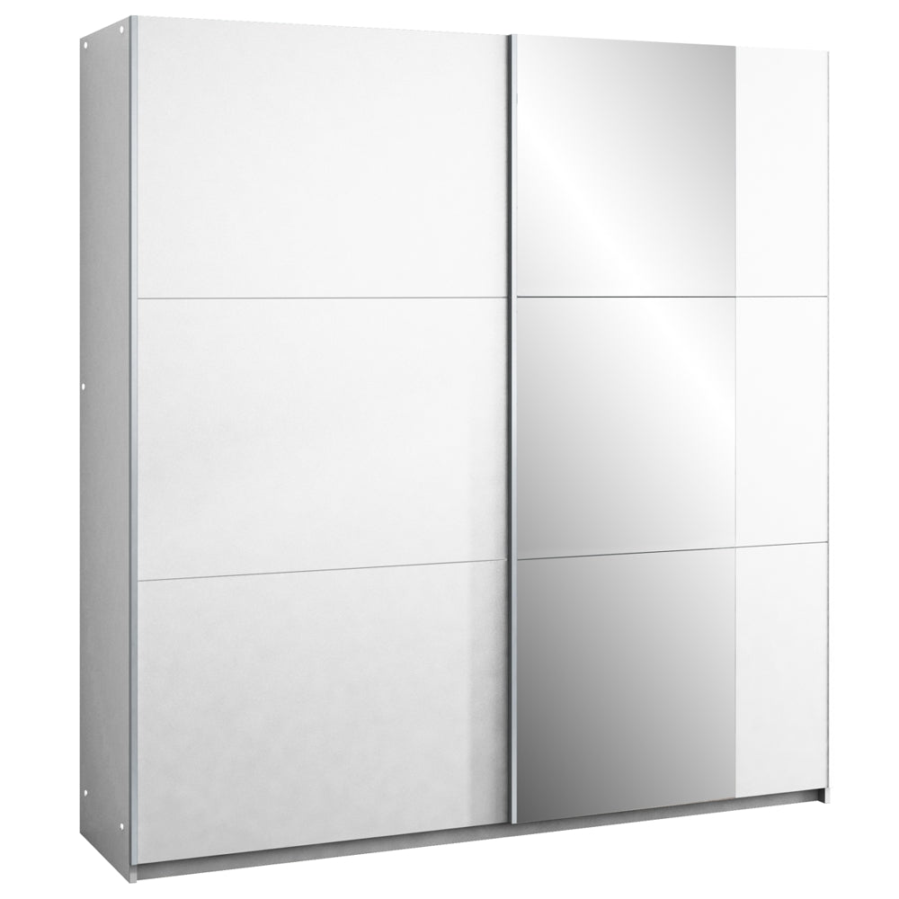 White Mirrored Sliding Door Wardrobe 200cm – FINLEY