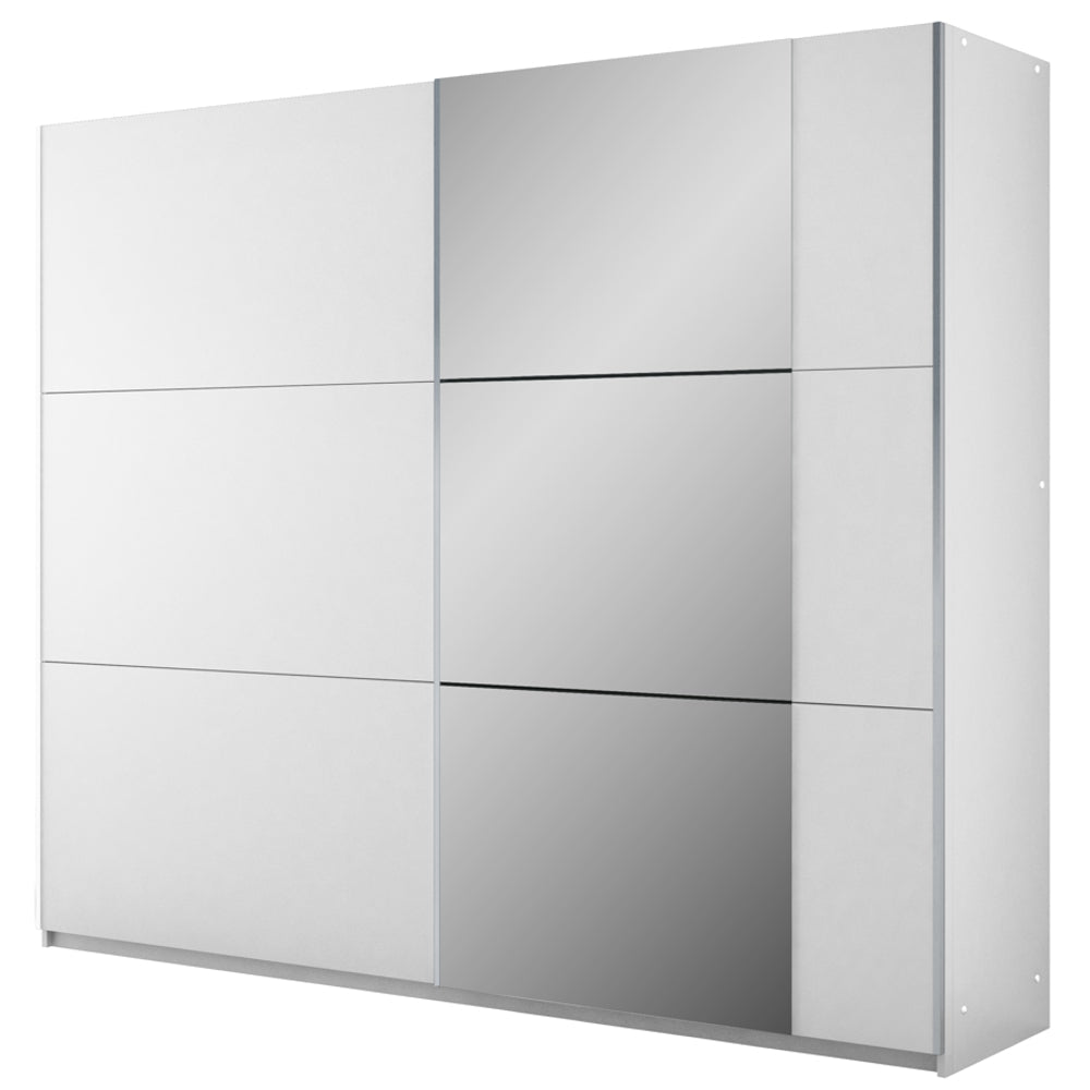 White Mirrored Sliding Door Wardrobe 250cm – FINLEY