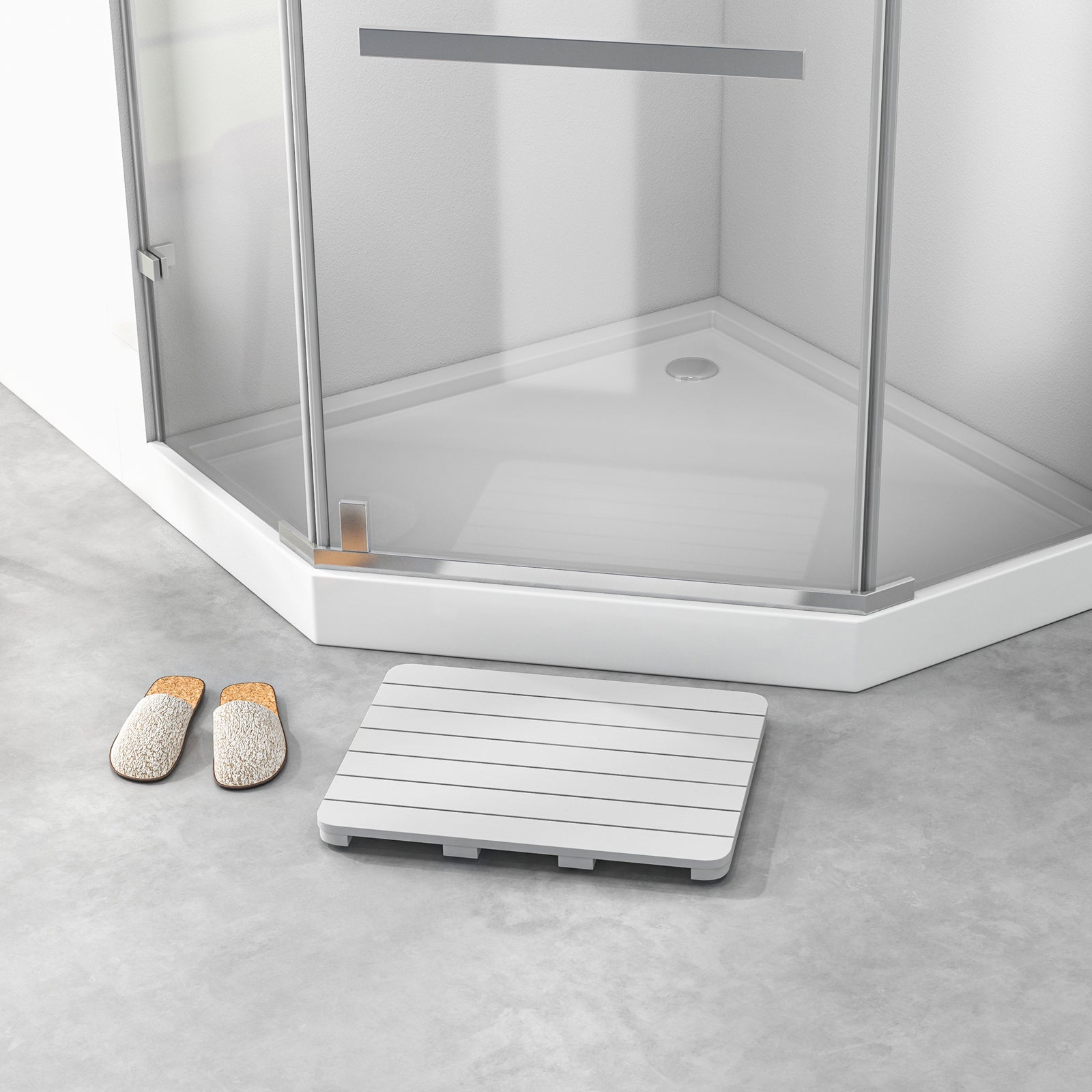 60 x 48 cm Bath Mat for Shower with Non Slip Foot Pads-White