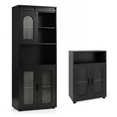 The tall and short floor cabinets shown against a plain white background