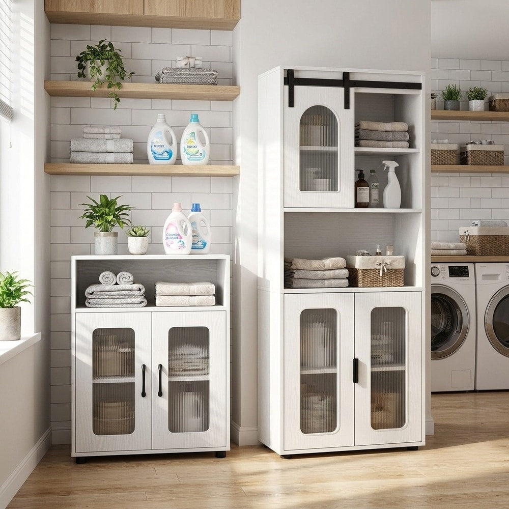 Bathroom Cabinet Set with a tall cabinet and a floor cabinet side by side
