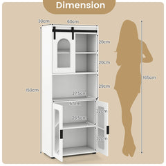 Dimension diagram for the tall white bathroom cabinet with measurements