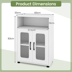 Dimension diagram for the white floor cabinet with measurements