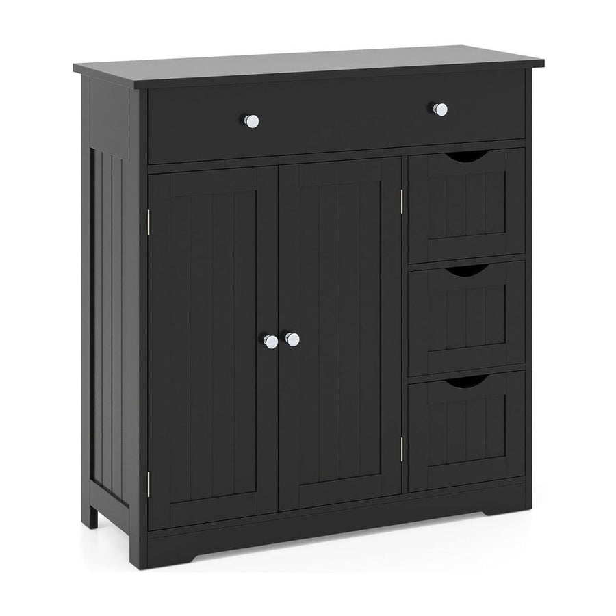 Bathroom Floor Cabinet and Large Storage Cabinet with 4 Drawers 2 Doors and Adjustable Shelf for Living Room-Black