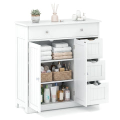 Bathroom Floor Cabinet and Large Storage Cabinet with 4 Drawers 2 Doors and Adjustable Shelf for Living Room-White