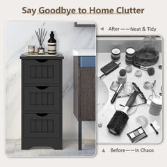 Bathroom Floor Cabinet with 3 Drawers and Cut-Off Handle-Black