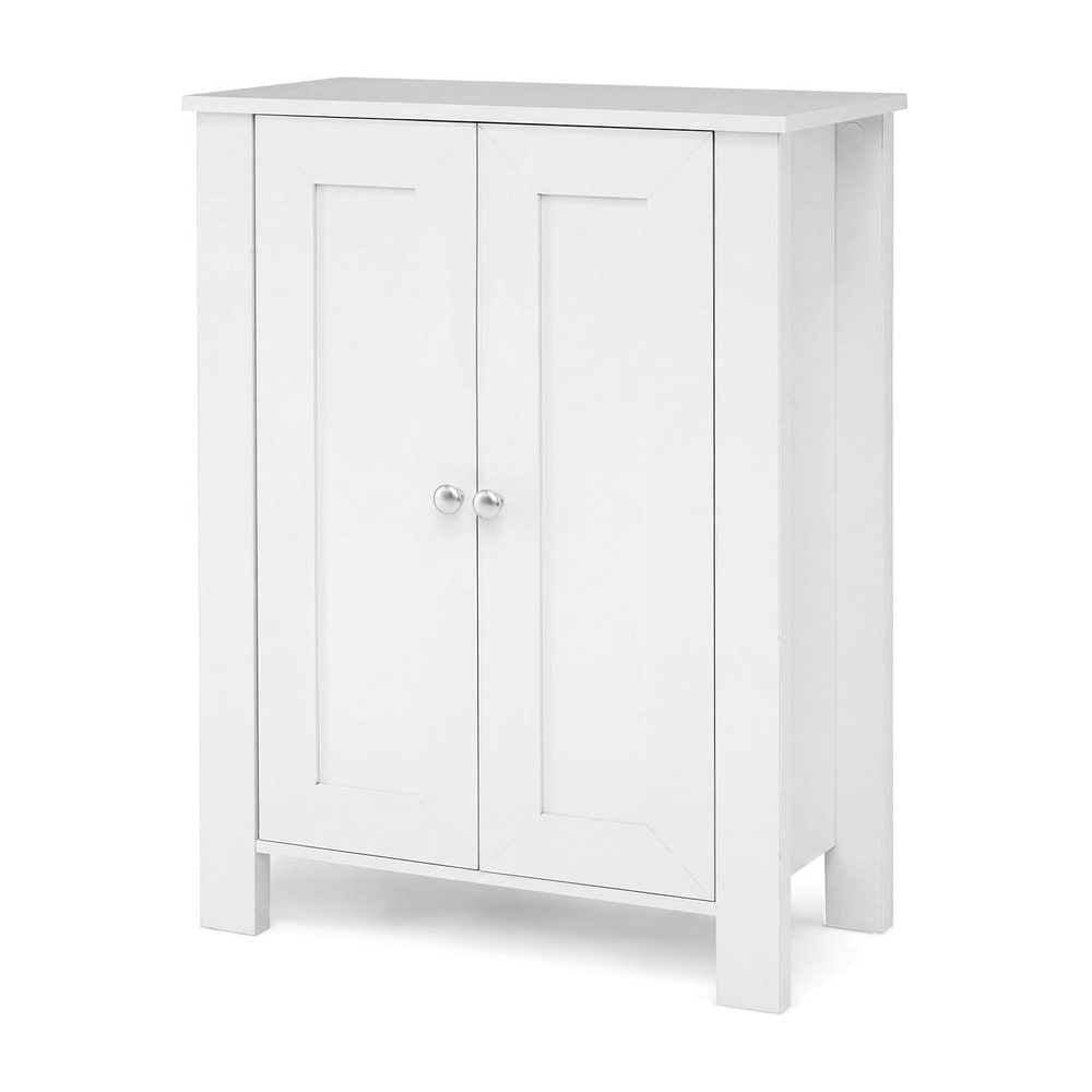 Bathroom Floor Cabinet with Double Doors Freestanding Wooden Storage in white with two doors and internal shelving