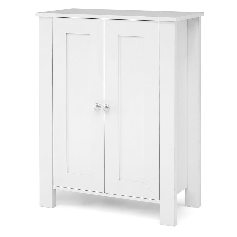 Bathroom Floor Cabinet with Double Doors Freestanding Wooden Storage-White