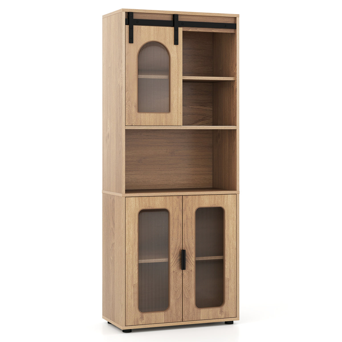 Bathroom Floor Cabinet with Shelves and Sliding Barn Door-Natural