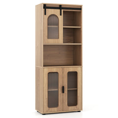 Bathroom Floor Cabinet with Shelves and Sliding Barn Door-Natural