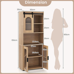 Bathroom Floor Cabinet with Shelves and Sliding Barn Door-Natural