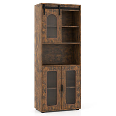 Bathroom Floor Cabinet with Shelves and Sliding Barn Door-Rustic Brown