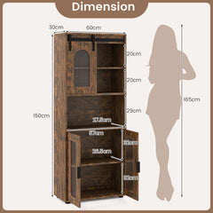 Bathroom Floor Cabinet with Shelves and Sliding Barn Door-Rustic Brown