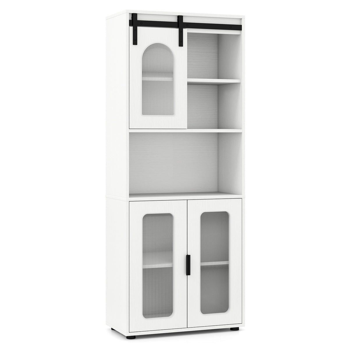 Bathroom Floor Cabinet with Shelves and Sliding Barn Door-White