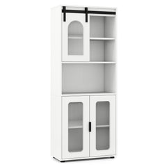 Bathroom Floor Cabinet with Shelves and Sliding Barn Door-White