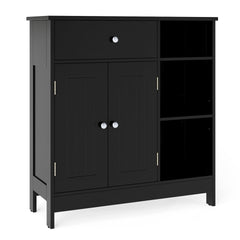 Bathroom Floor Storage Cabinet with Doors Drawer and Adjustable Shelves-Black