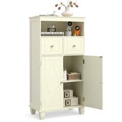 Bathroom Floor Storage Cabinet with Doors and Shelves-Beige