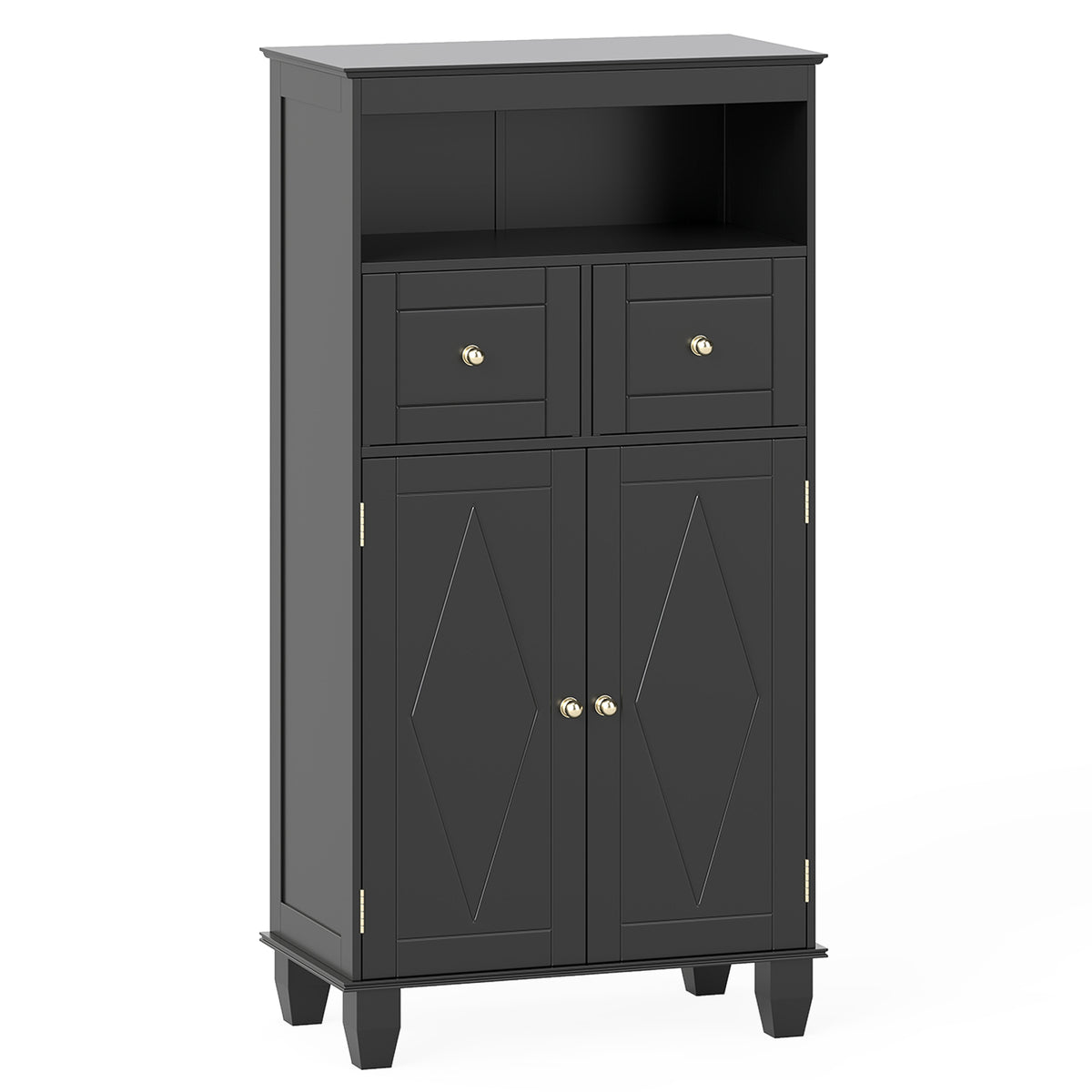 Bathroom Floor Storage Cabinet with Doors and Shelves-Black
