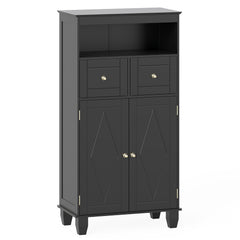 Bathroom Floor Storage Cabinet with Doors and Shelves-Black