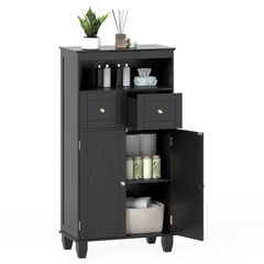 Bathroom Floor Storage Cabinet with Doors and Shelves-Black